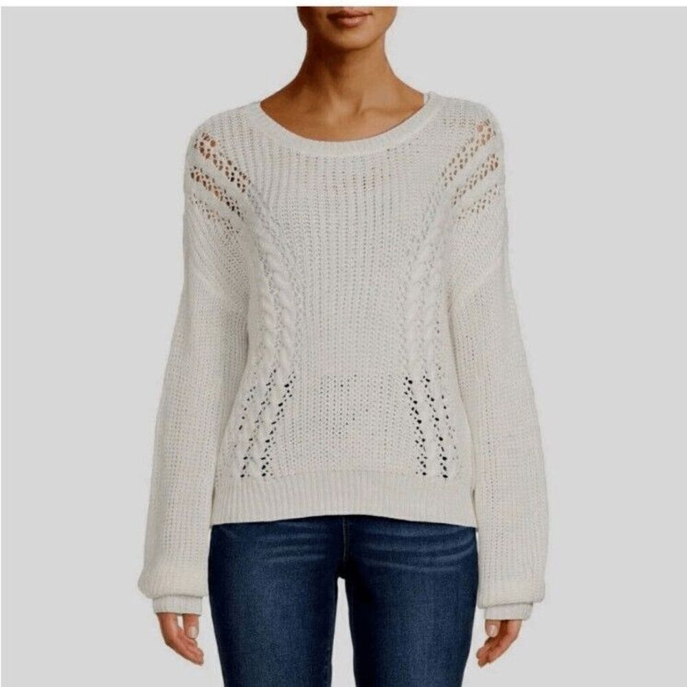 No Boundaries Cream Chunky‎ Cableknit Sweater XXL keyhole Caged back